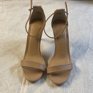 Express Tan High Heels. Open Toe With 3” Heel. Size 6.